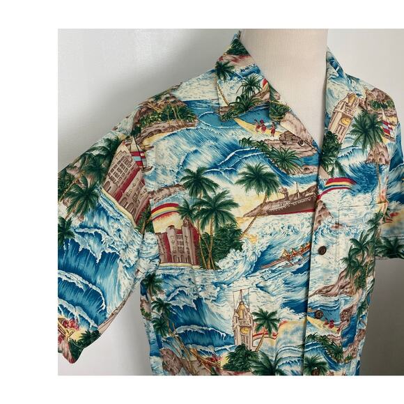 VTG Iolani Hawaii tropical floral graphic rainbow rayon button up Hawaiian shirt - Picture 2 of 4